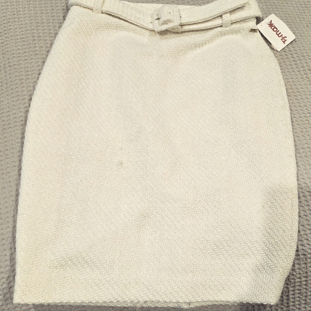 ❤️NWT DKNY Women's Sz 4, Elegant Off-White Textured, Belted Skirt, Mid-length